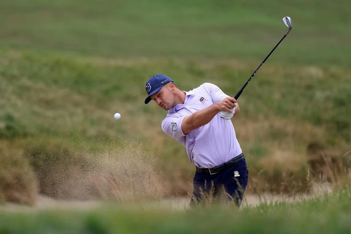 Big hitter Bryson DeChambeau of the United States plays a shot during a practice round prior to the US Open.