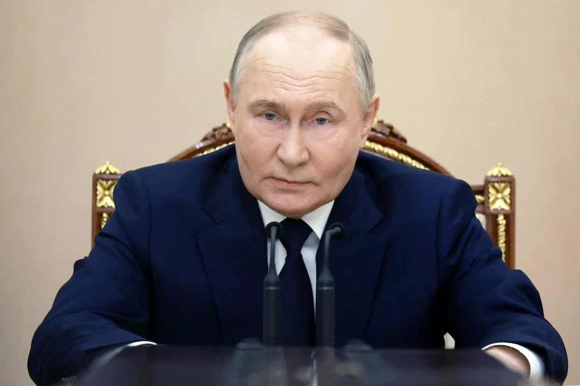 Russian President Vladimir Putin chairs a meeting with commanders of troops of military districts, in Moscow, Russia May 15, 2024. Sputnik/Vyacheslav Prokofyev/Pool via REUTERS