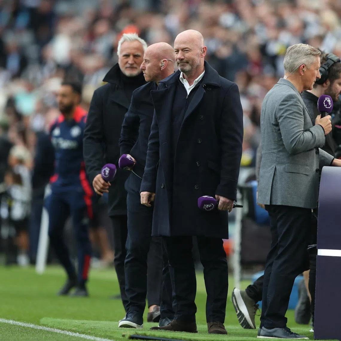 TV Pundits and former players Alan Shearer, Nicky Butt and David Ginola before a match, Soccer Football, Premier League, Newcastle United v Manchester United, St James' Park, Newcastle, Britain, April 13, 2025. REUTERS/Scott Heppell