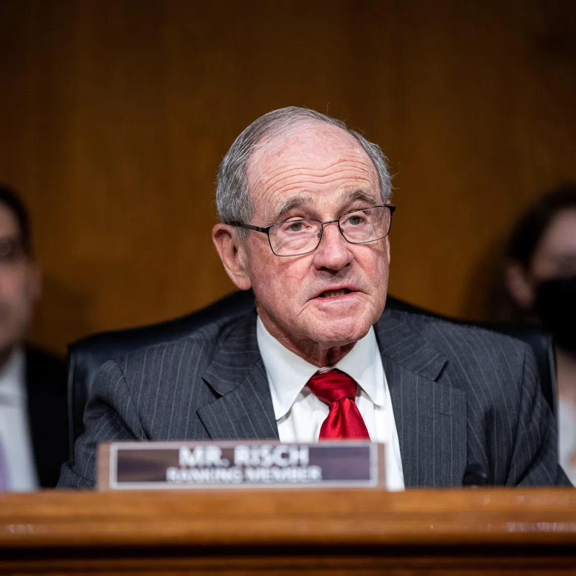 Senator Jim Risch, a Republican from Idaho and ranking member of the Senate Foreign Relations Committee, speaks during a hearing in Washington, U.S., April 26, 2022. Al Drago/Pool via REUTERS