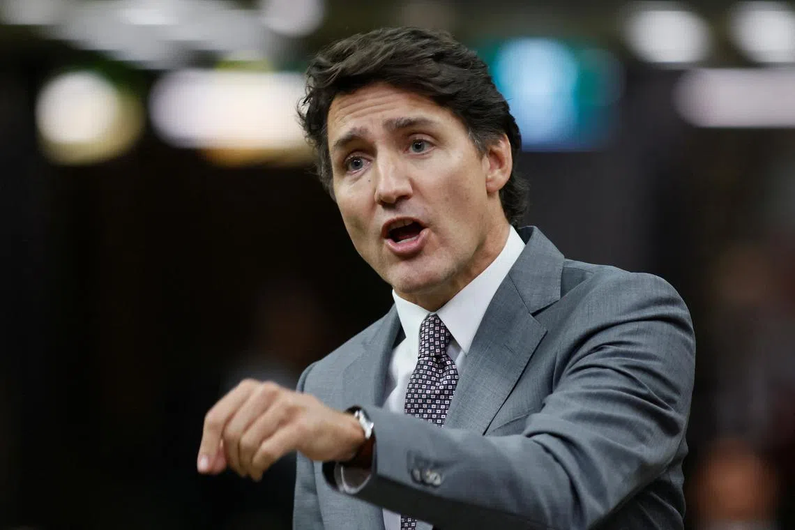 FILE PHOTO: Canada's Prime Minister Justin Trudeau speaks during Question Period in the House of Commons on Parliament Hill in Ottawa, Ontario, Canada September 16, 2024.  REUTERS/Blair Gable/File Photo
