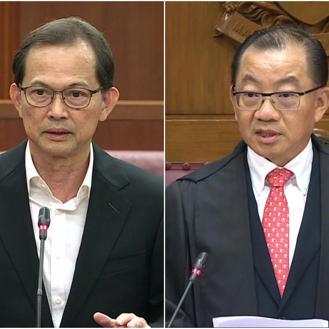 Speaker of Parliament Seah Kian Peng (right) said a remark made by Mr Leong Mun Wai on a podcast was a “gross misrepresentation of the proceedings of Parliament”.