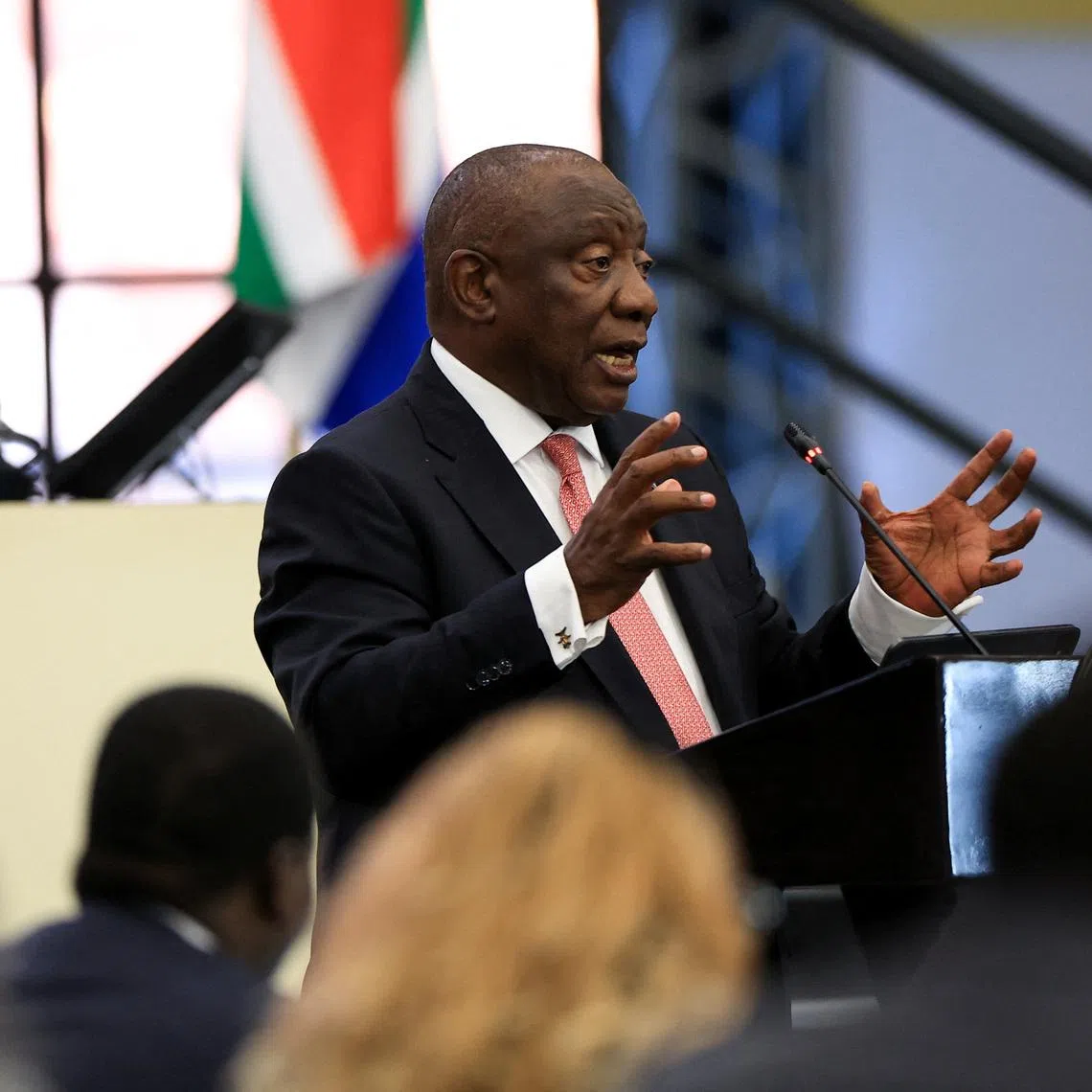 South African President Cyril Ramaphosa speaks to lawmakers in parliament, in Cape Town, South Africa, May 14, 2026. REUTERS/Esa Alexander