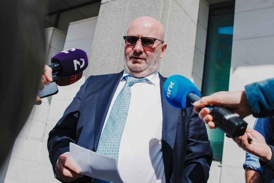 Police Attorney Thomas Blom of the Police Security Service in Norway speaking to the press in Oslo on May 8 after a Chinese woman was arrested for spying.