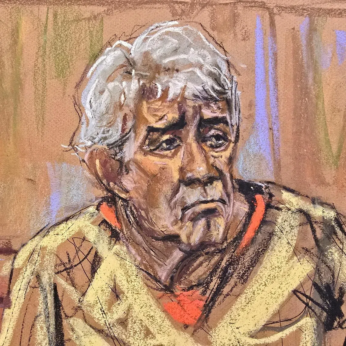 FILE PHOTO: Alleged Mexican drug lord Rafael Caro Quintero appears during a hearing in Brooklyn Federal Court, in New York City, U.S., September 18, 2025 in this courtroom sketch.   REUTERS/Jane Rosenberg/File Photo