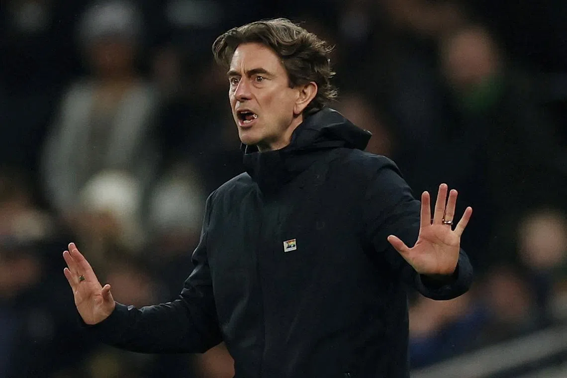 FILE PHOTO: Soccer Football - Premier League - Tottenham Hotspur v Newcastle United - Tottenham Hotspur Stadium, London, Britain - February 10, 2026  Tottenham Hotspur manager Thomas Frank reacts Action Images via Reuters/File Photo