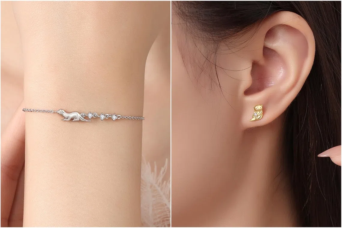 By Invite Only Barrage Otter Bracelet in Silver (left) and By Invite Only Otterly Lovable Studs in Gold.