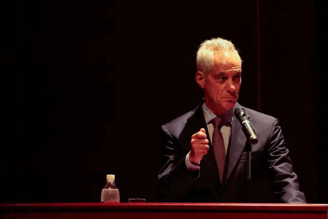 FILE PHOTO: U.S. Ambassador to Japan Rahm Emanuel gives a speech at the National Graduate Institute for Policy Studies in Tokyo, Japan September 22, 2023. REUTERS/Tom Bateman/File Photo
