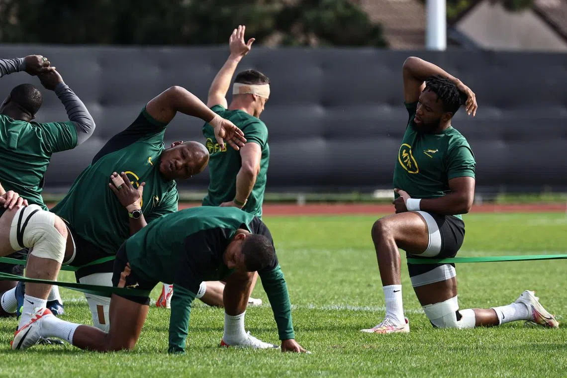 South Africa hooker Bongi Mbonambi (left) has been cleared to play in Saturday's Rugby World Cup final, having been cleared by World Rugby of having used a racial slur against England’s Tom Curry in last weekend’s semi-final.