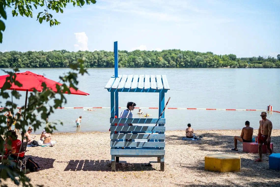 A public bath along the Danube River in Budapest.