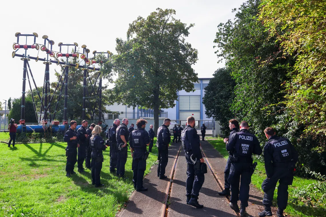 German police secures the area after a second sabotage attempt on Germany's electricity grid, with local police saying they are investigating an attack on a substation in Bergheim, Germany, September 2, 2026. REUTERS/Thilo Schmuelgen