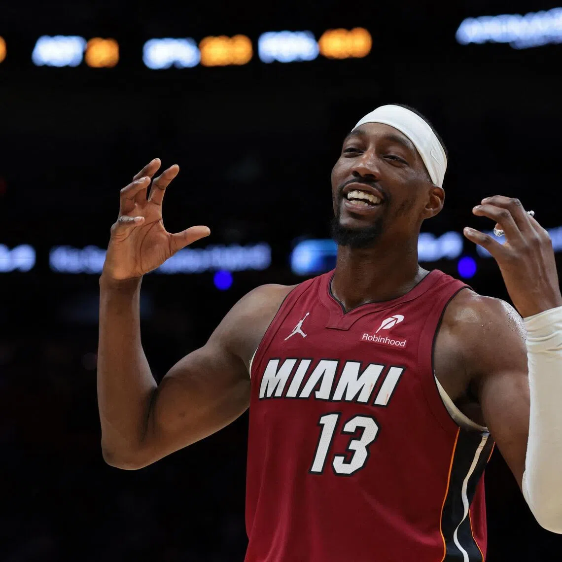 Miami Heat's Bam Adebayo reacts against the Phoenix Suns during the fourth quarter at Kaseya Center.