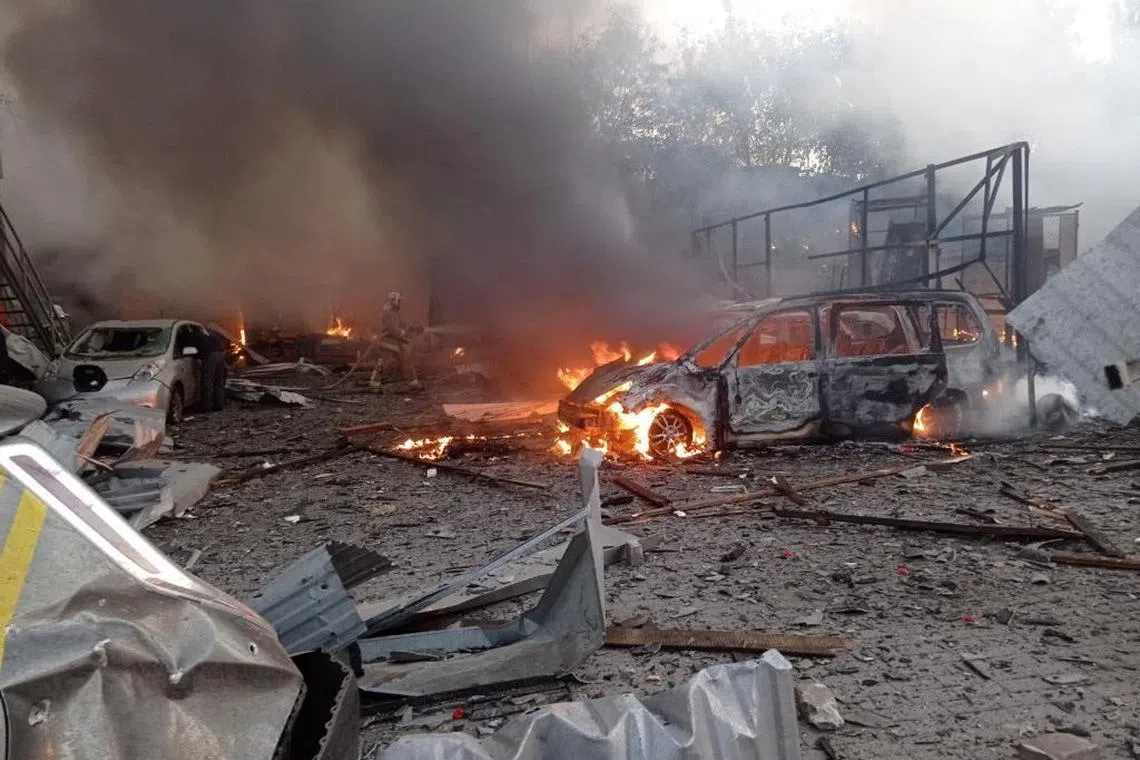 Moscow hit cities from Rivne (above) in western Ukraine to Kherson in the south.