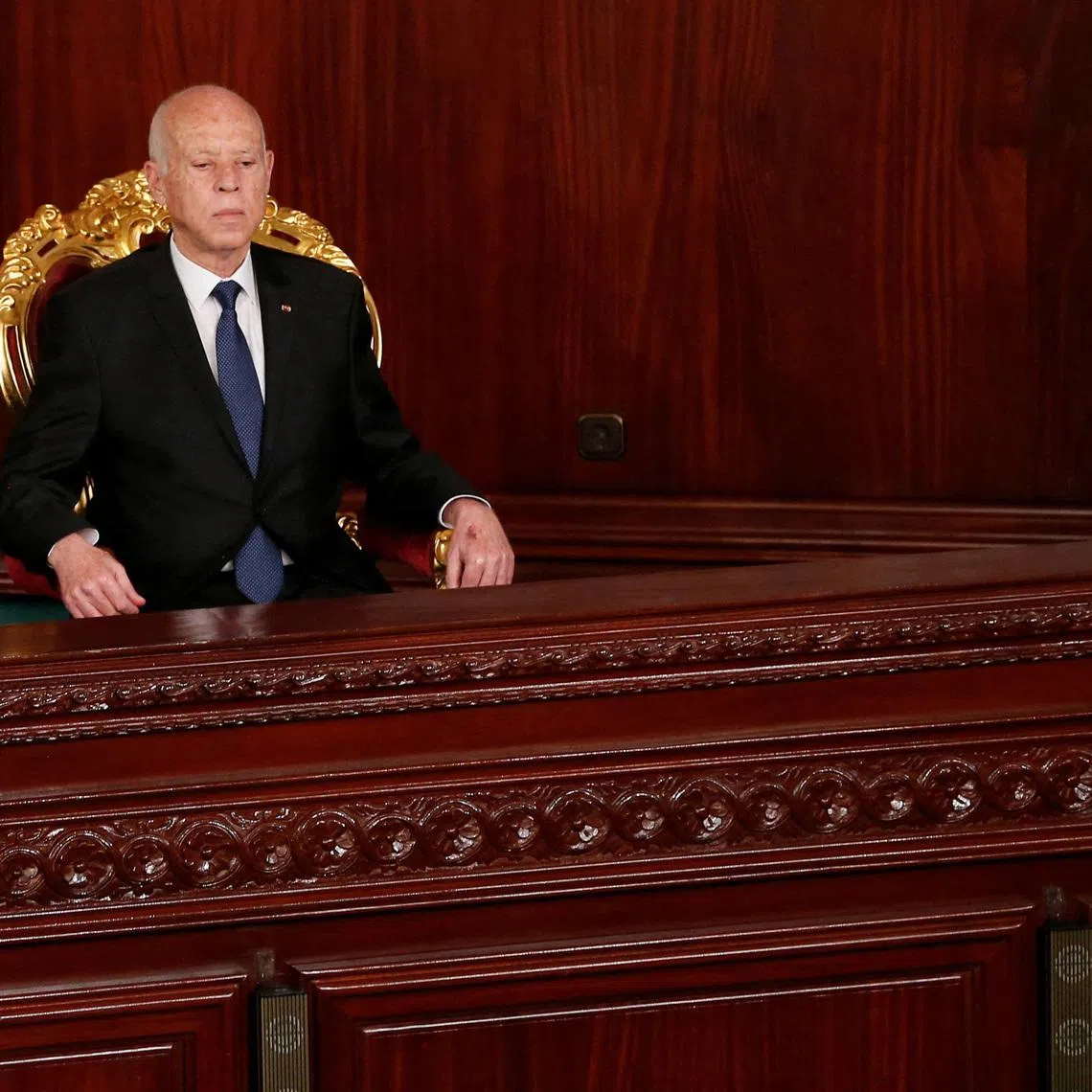 FILE PHOTO: Tunisia's President Kais Saied attends his swearing-in ceremony for his second term at the parliament in Tunis, Tunisia October 21, 2024. REUTERS/Zoubeir Souissi/File Photo
