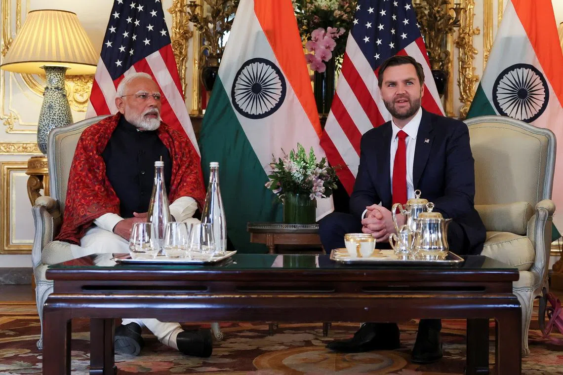 U.S. Vice President JD Vance attends a bilateral meeting with Indian Prime Minister Narendra Modi at the residence of the U.S. Ambassador in Paris, France, February 11, 2025. REUTERS/Leah Millis/Pool