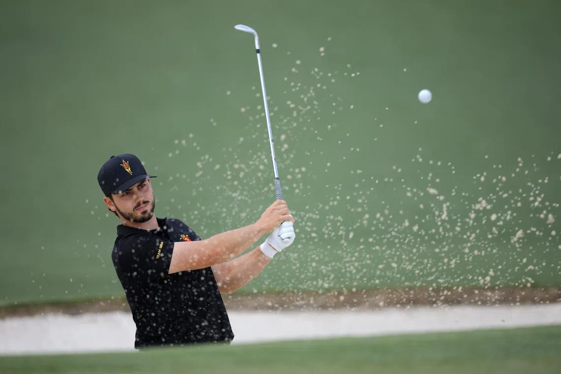FILE PHOTO: Golf - The Masters - Augusta National Golf Club, Augusta, Georgia, U.S. - April 11, 2025 Spain's Jose Luis Ballester plays out from the bunker on the 2nd hole during the second round REUTERS/Mike Blake/File Photo