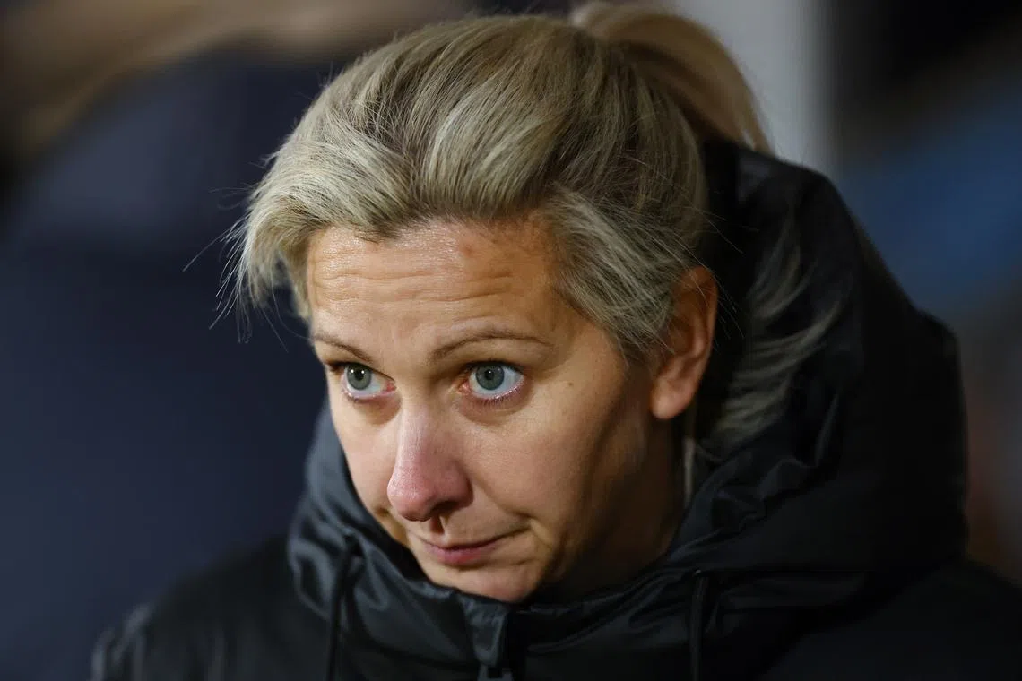 FILE PHOTO: Soccer Football - Women's Super League - Leicester City v Aston Villa - Pirelli Stadium, Burton upon Trent, Britain - January 19, 2024 Aston Villa manager Carla Ward before the match Action Images via Reuters/Andrew Boyers/File Photo