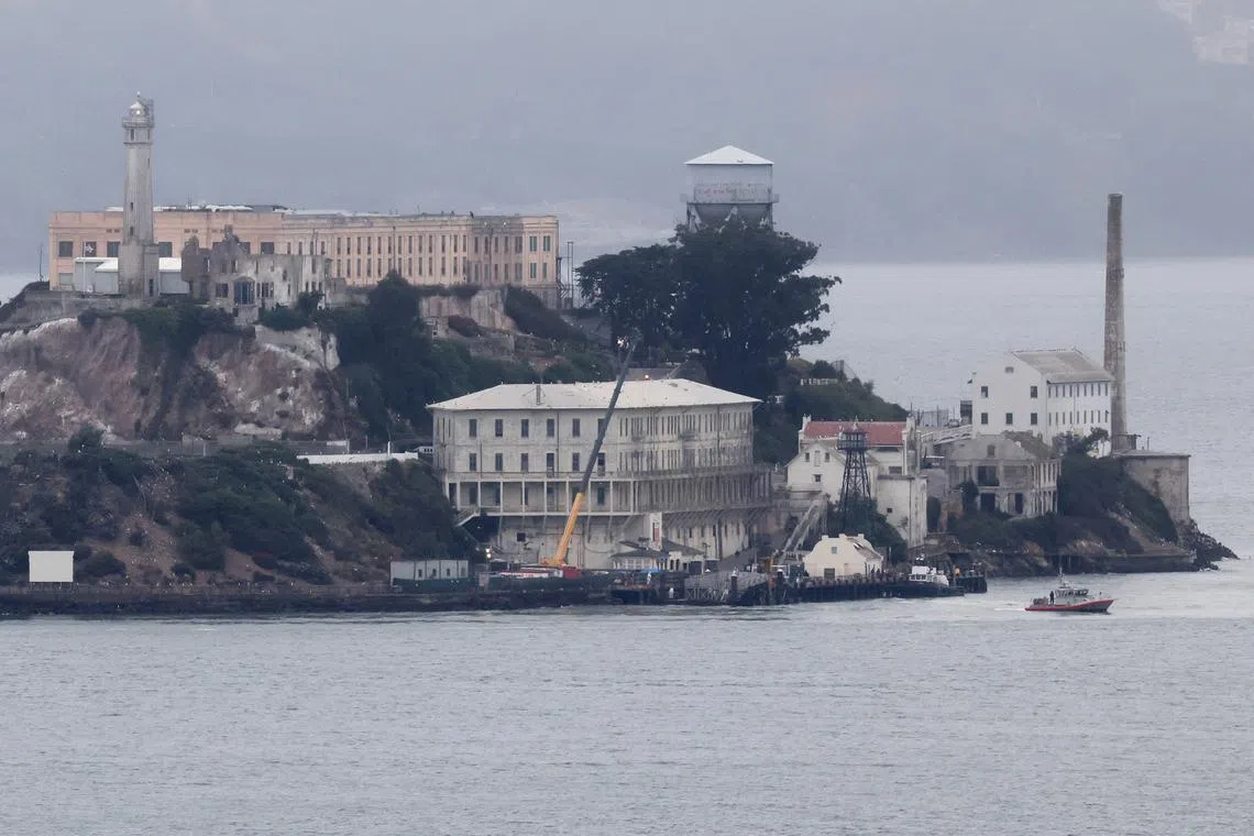 A view of Alcatraz prison complex located on Alcatraz Island in San Francisco Bay near San Francisco, California, U.S. July 17, 2025. REUTERS/Carlos Barria