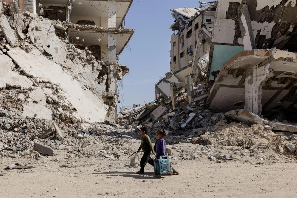 Devastated buildings in Gaza City's Zeitoun neighborhood on Feb 12.