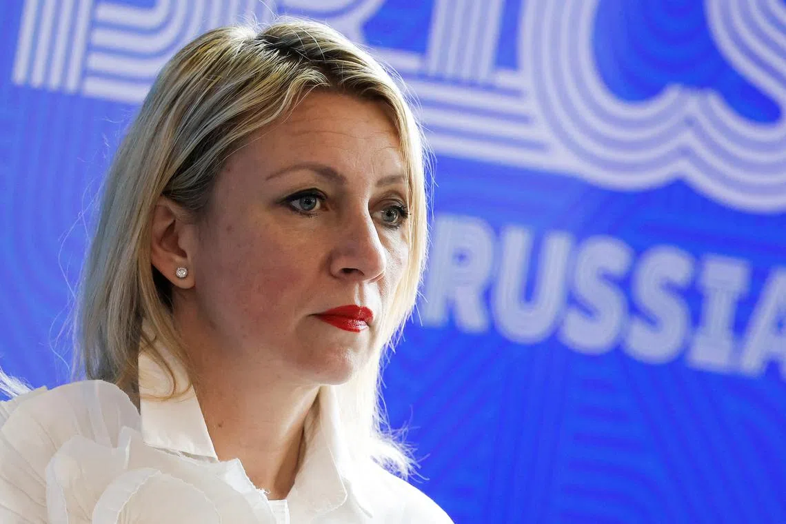 Spokeswoman of Russian Foreign Ministry Maria Zakharova attends a press conference held by Foreign Minister Sergei Lavrov on the sidelines of a meeting of foreign ministers of the BRICS group of nations in the city of Nizhny Novgorod, Russia June 11, 2024. REUTERS/Maxim Shemetov/File Photo