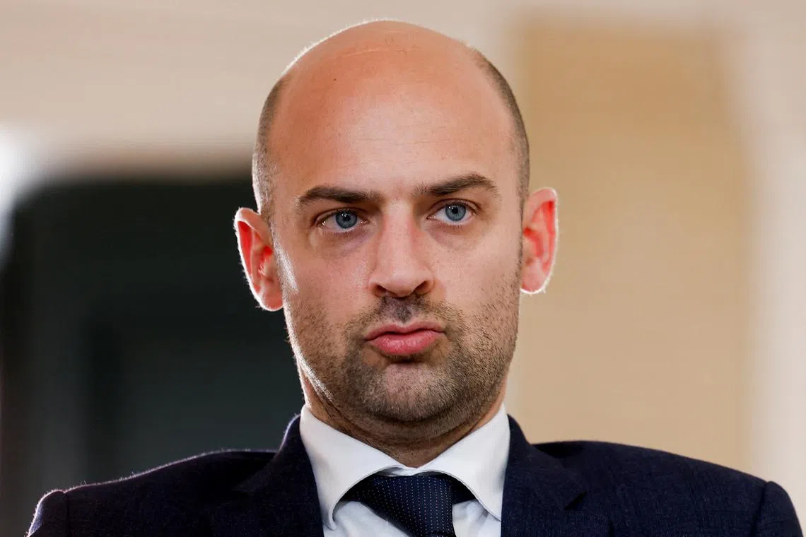 FILE PHOTO: French Foreign Minister Jean-Noel Barrot attends a press conference in Madrid, Spain, March 31, 2025. REUTERS/Juan Medina/File Photo