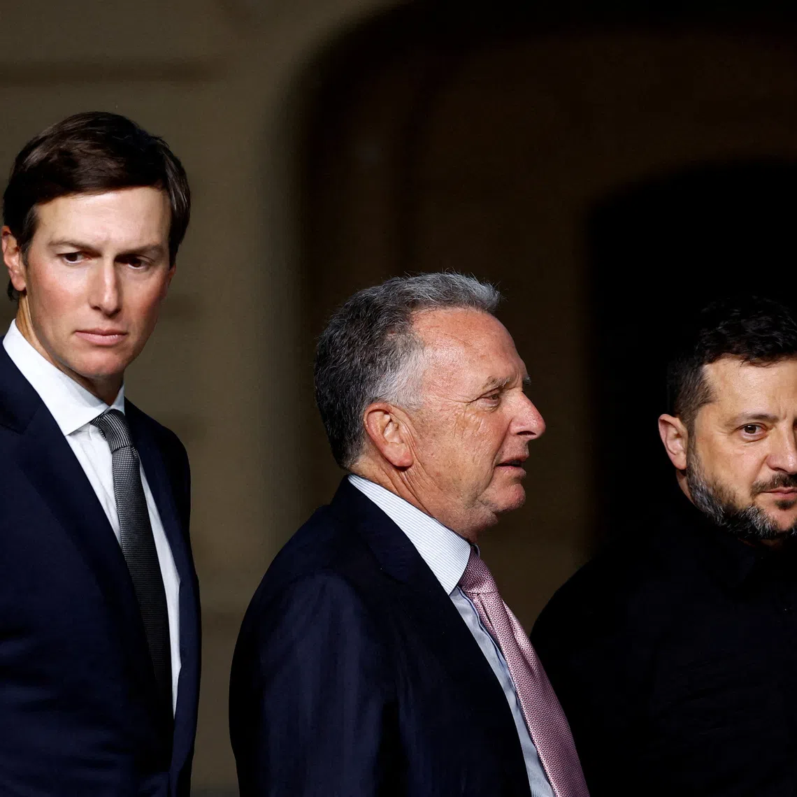 FILE PHOTO: Ukraine's President Volodymyr Zelenskiy, U.S. Special Envoy Steve Witkoff and Jared Kushner, U.S. President Donald Trump's son-in-law, after a joint news conference, amid Russia's attack on Ukraine, in Kyiv, Ukraine September 6, 2026. REUTERS/Valentyn Ogirenko/File Photo