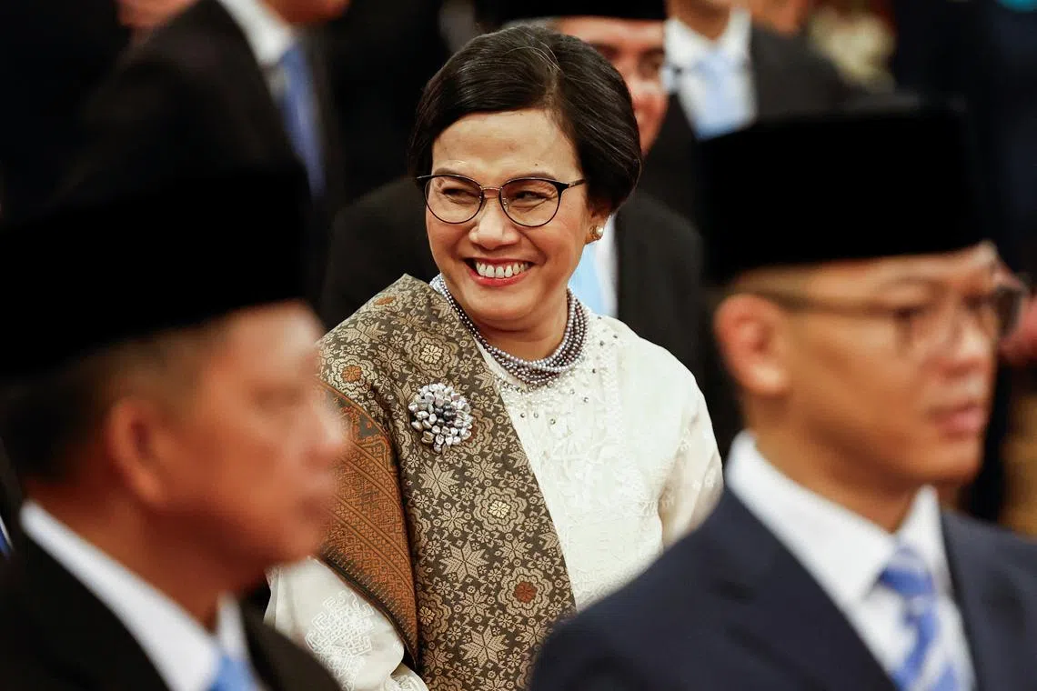 Dr Sri Mulyani Indrawati, while waiting for the inauguration at the Presidential Palace in Jakarta, on Oct 21.