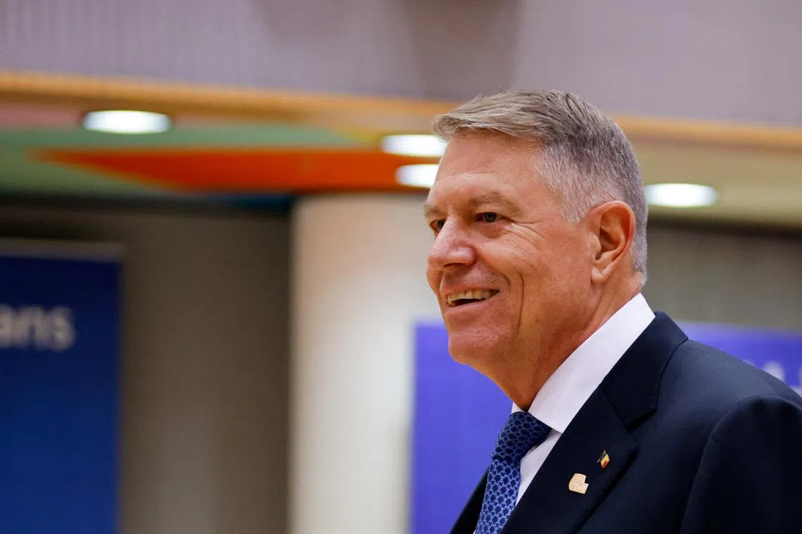 FILE PHOTO: Romania's President Klaus Werner Iohannis attends a European Union and Western Balkans leaders' summit, in Brussels, Belgium December 13, 2023. REUTERS/Johanna Geron/File Photo
