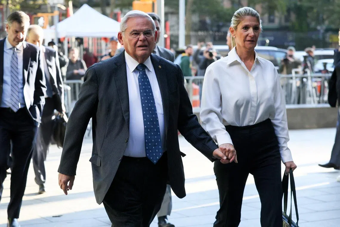 US Senator Bob Menendez and his wife Nadine arrive for their court hearing, in New York City.