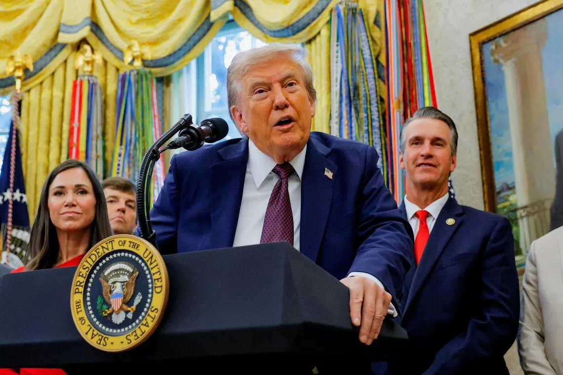 US President Donald Trump answering questions at a press briefing in the Oval Office of the White House on Sept 2.