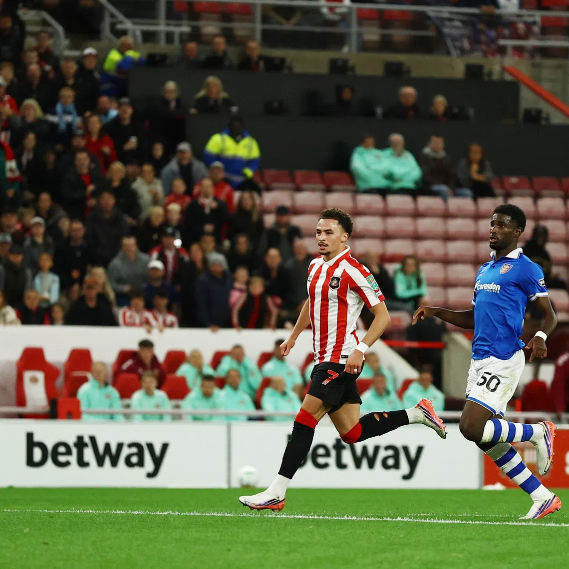 Soccer Football - Carabao Cup - Third round - Sunderland v Hull City - Stadium of Light, Sunderland, Britain - September 8, 2026 Sunderland's Chemsdine Talbi scores their first goal Action Images via Reuters/Lee Smith