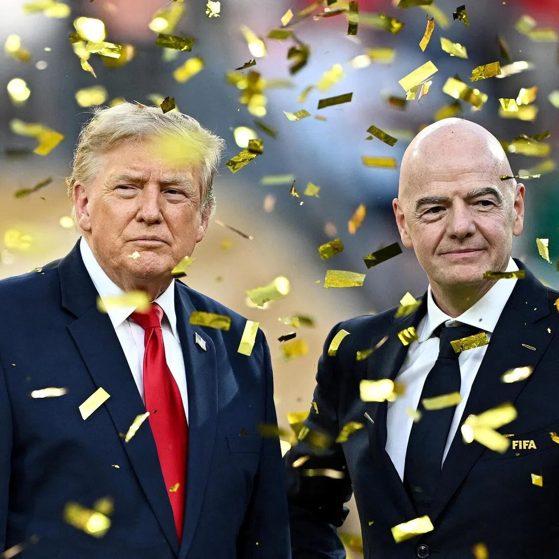 US President Donald Trump (left) and FIFA president Gianni Infantino during the trophy presentation for the 2026 World Cup final in which Spain beat Argentina.