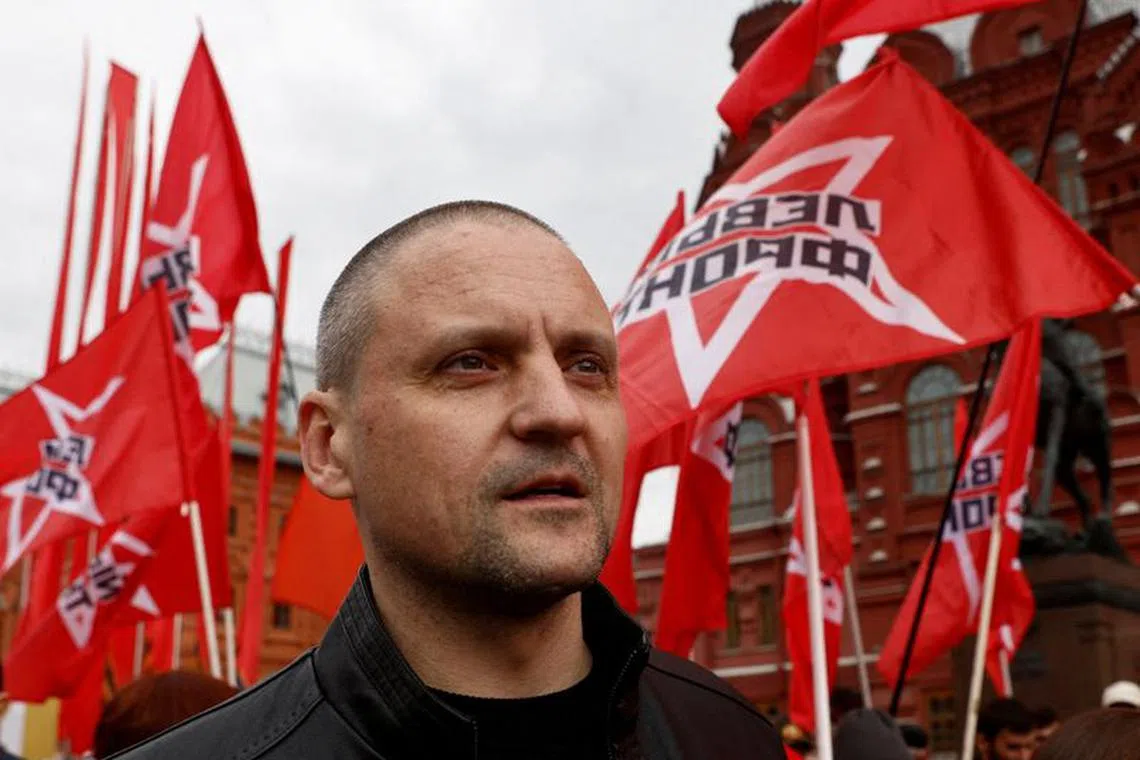 FILE PHOTO: Leader of Left Front movement Sergei Udaltsov looks on as members and supporters of the Russian Communist Party gather to lay flowers at the Tomb of the Unknown Soldier on the eve of Victory Day, marking the anniversary of the victory over Nazi Germany in World War Two, in Moscow, Russia May 8, 2023. REUTERS/Maxim Shemetov/File Photo