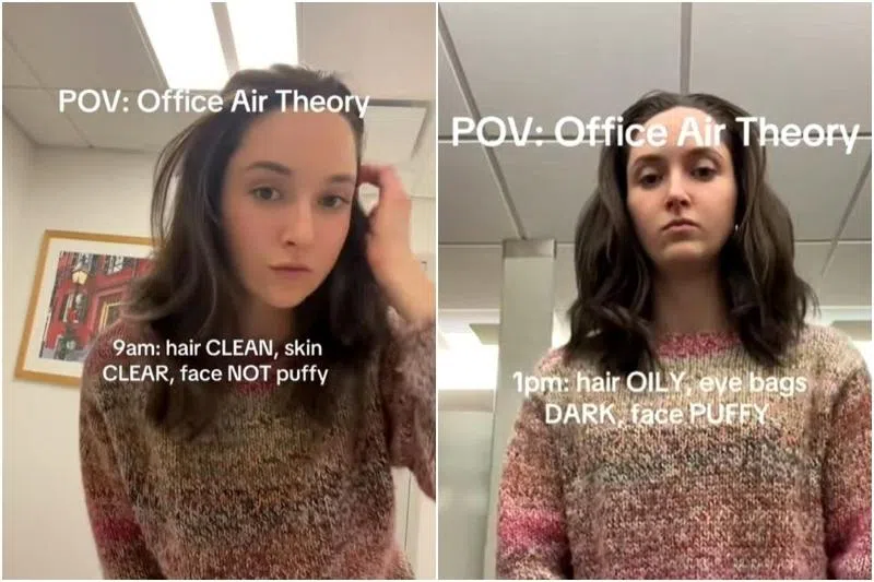 TikToker Noa Donlan documents the decline in her appearance from start to end of the work day. 