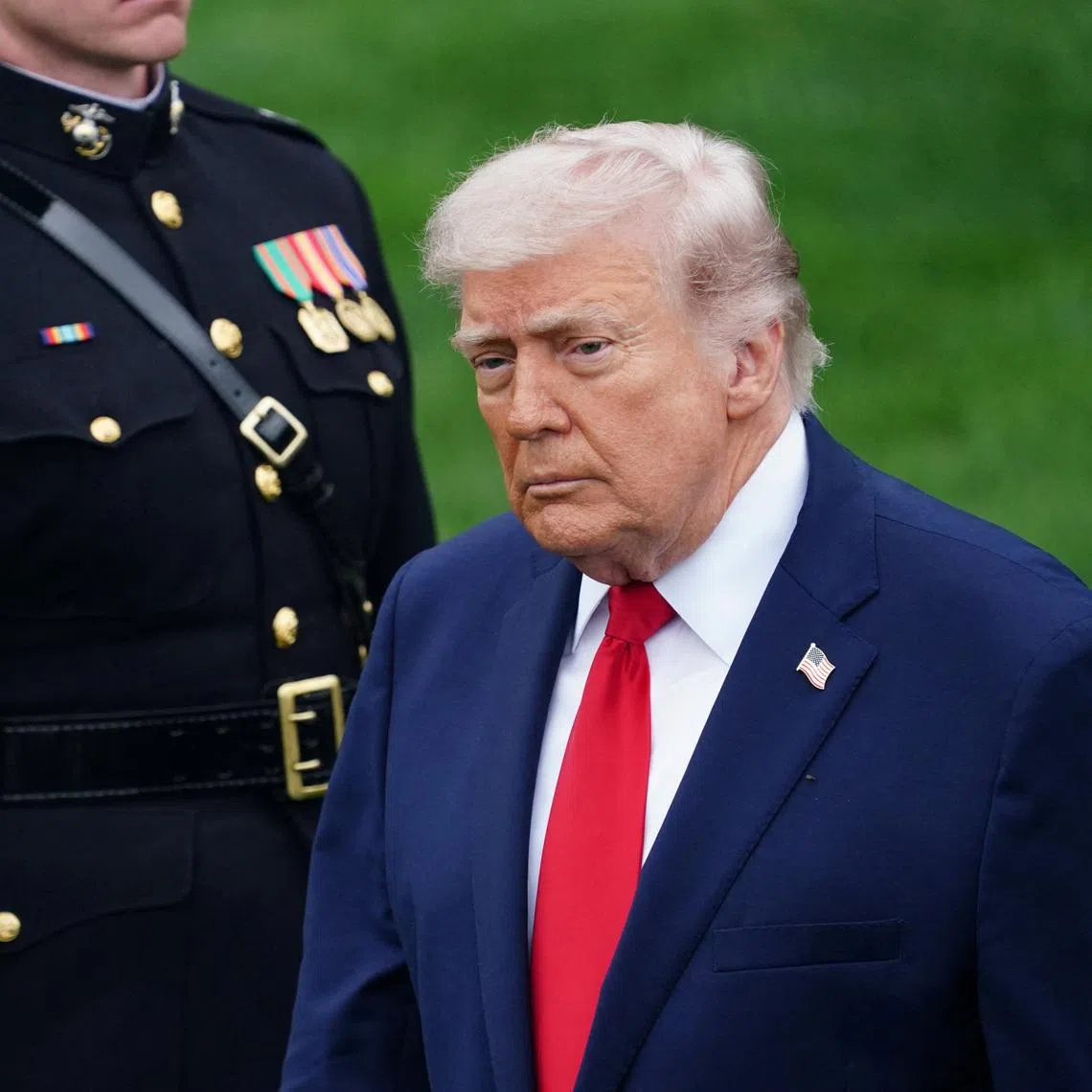 U.S. President Donald Trump attends an arrival ceremony for Britain's King Charles and Queen Camilla on the South Lawn of the White House in Washington, D.C., U.S., April 28, 2026. REUTERS/Nathan Howard