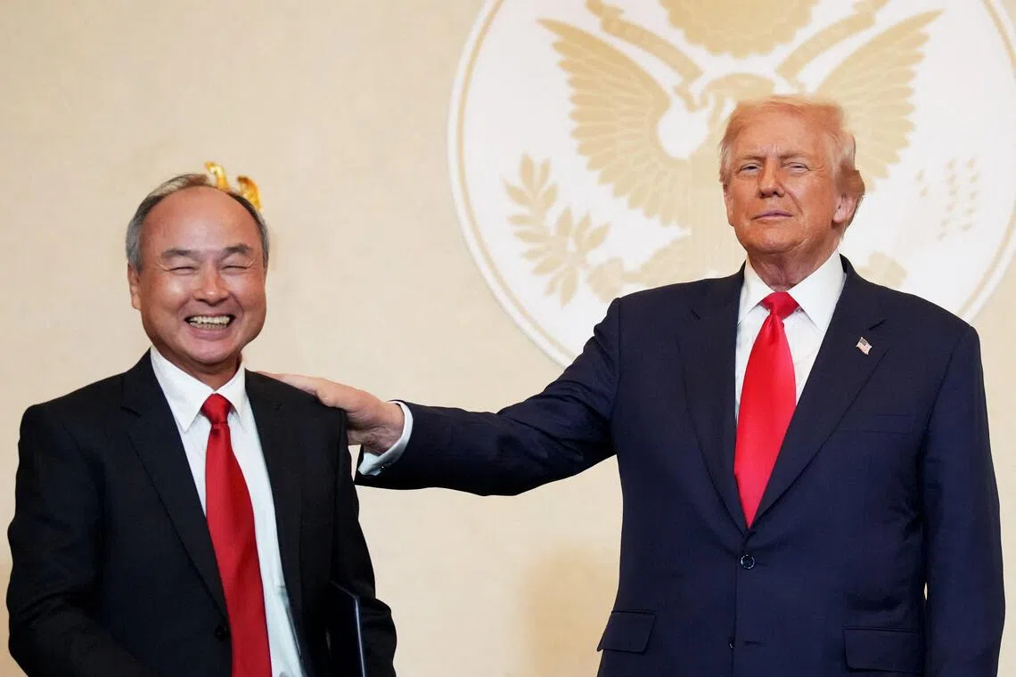 Softbank founder Masayoshi Son and Donald Trump during the US president's visit to Japan on Oct 28, 2025.  Mr Son has become one of Mr Trump’s key foreign backers.