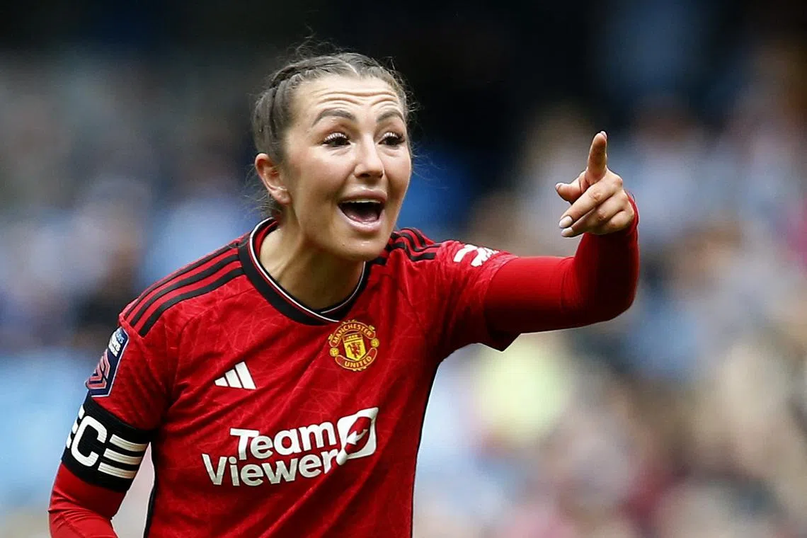 FILE PHOTO: Soccer Football - Women's Super League - Manchester City v Manchester United - Etihad Stadium, Manchester, Britain - March 23, 2024 Manchester United's Katie Zelem reacts Action Images via Reuters/Craig Brough/File Photo