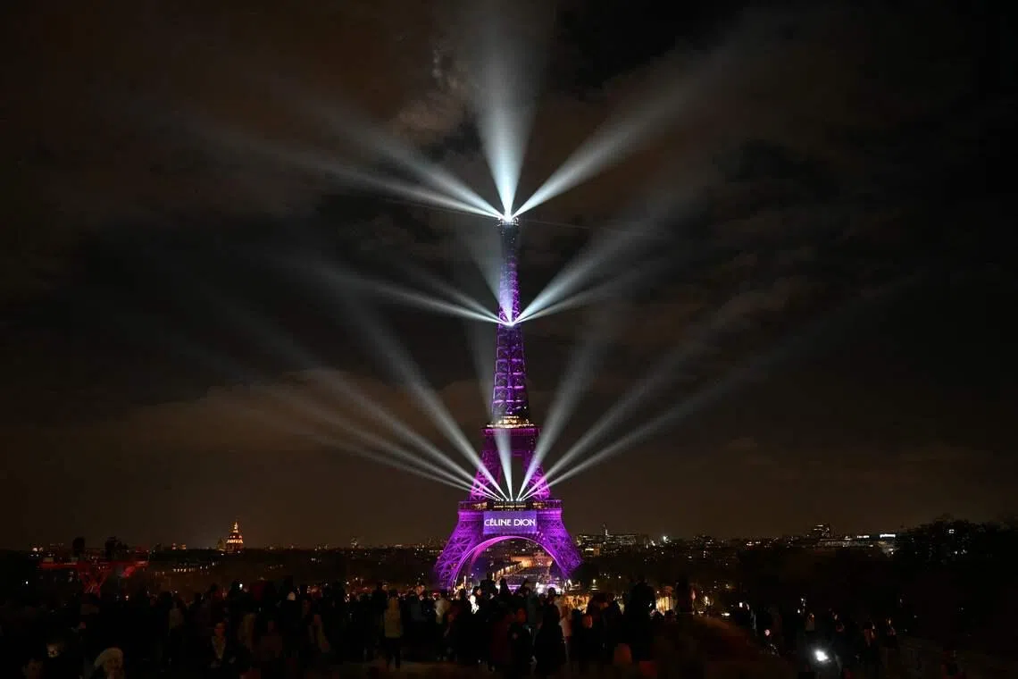 The Eiffel Tower was illuminated to celebrate the 58th Birthday of Canadian singer Celine Dion, in Paris, France on March 30, 2026. 