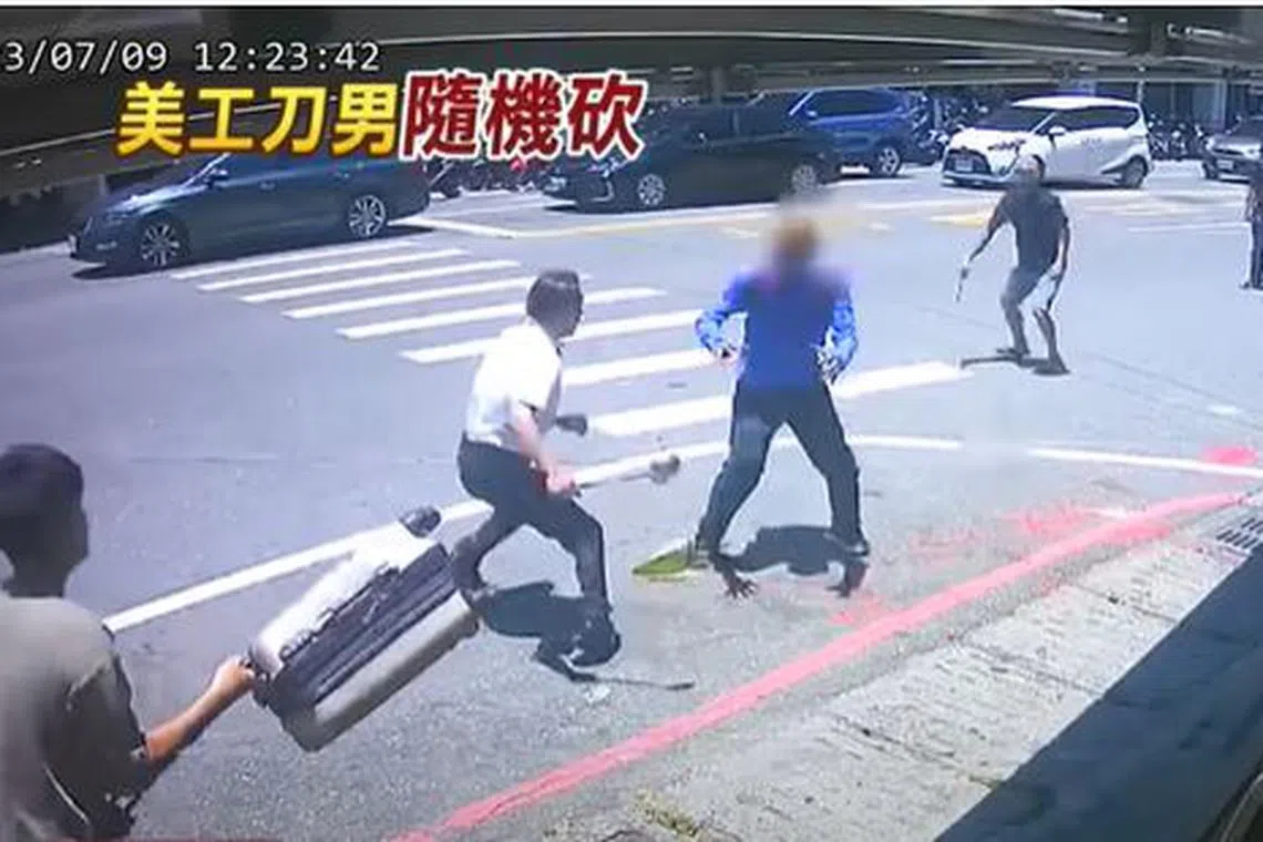 Closed-circuit camera footage showed the alleged attacker holding his cutter and being surrounded by three men in a standoff.