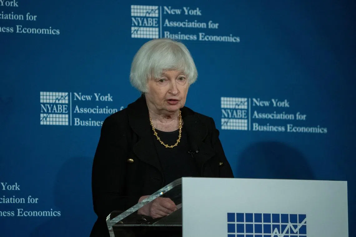 FILE PHOTO: U.S. Treasury Secretary Janet Yellen delivers remarks on the Biden-Harris Administration's Economic Record during an event of the New York Association for Business Economics, in New York City, U.S., January 15, 2025. REUTERS/Jeenah Moon/File Photo