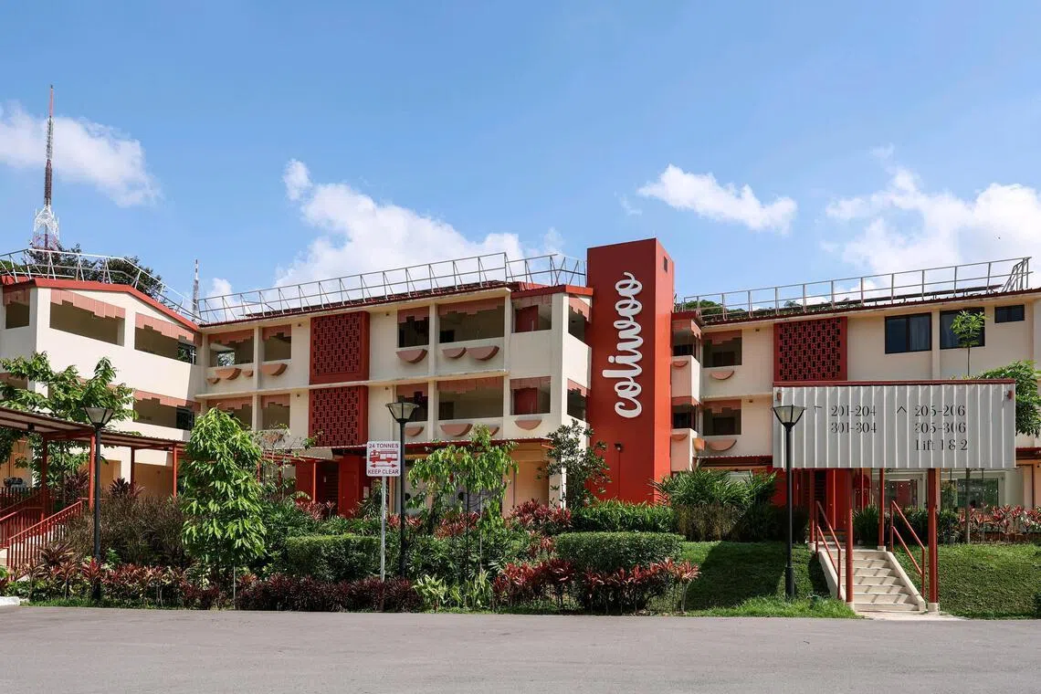 The facade of Coliwoo Bukit Timah Fire Station, which is now a co-living and lifestyle destination. 