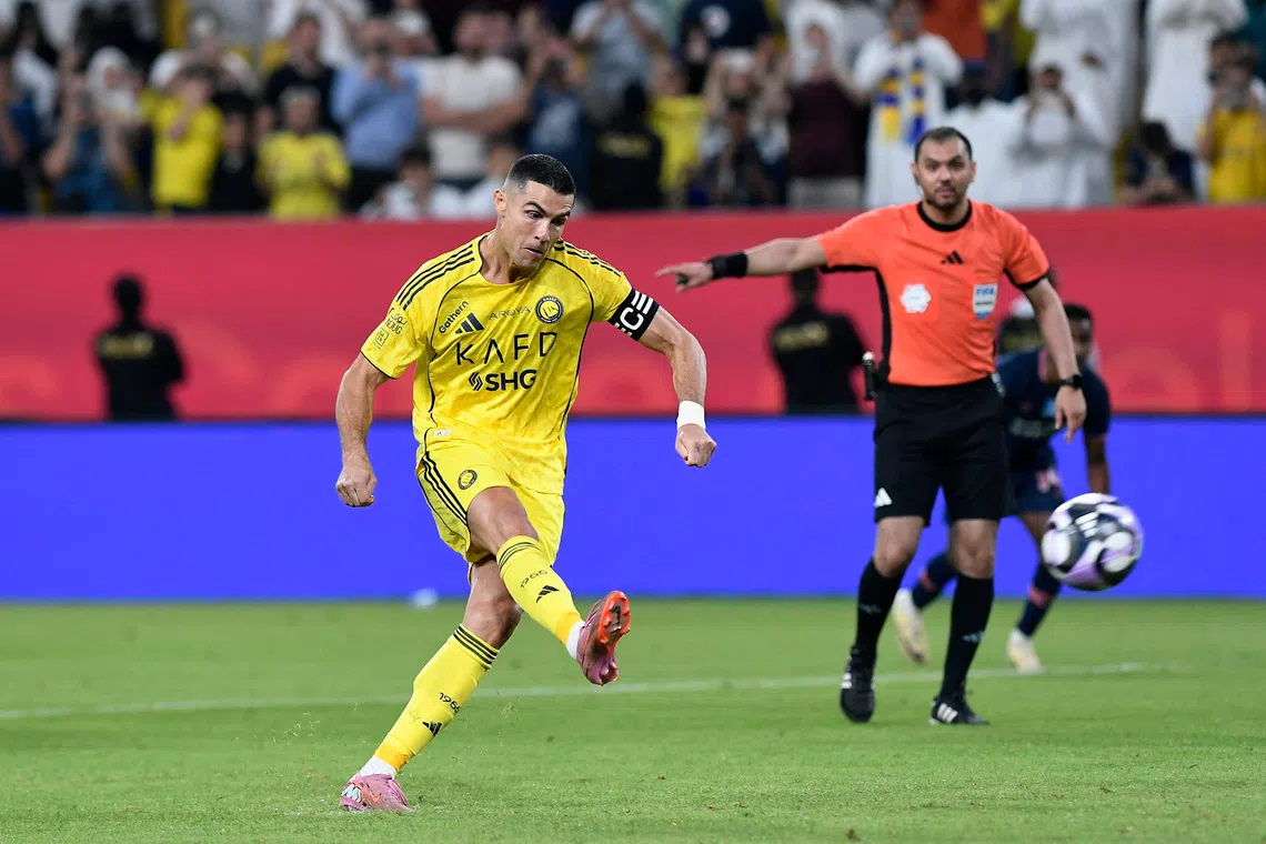 Soccer Football - Saudi Pro League - Al Nassr v Al Fayah - Al Awwal Park, Riyadh, Saudi Arabia - November 1, 2025 Al Nassr's Cristiano Ronaldo scores their second goal from the penalty spot. REUTERS/Stringer