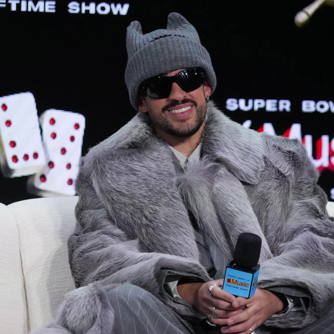 Bad Bunny steered clear of politics when talking about his half-time performance at a press conference on Feb 5.