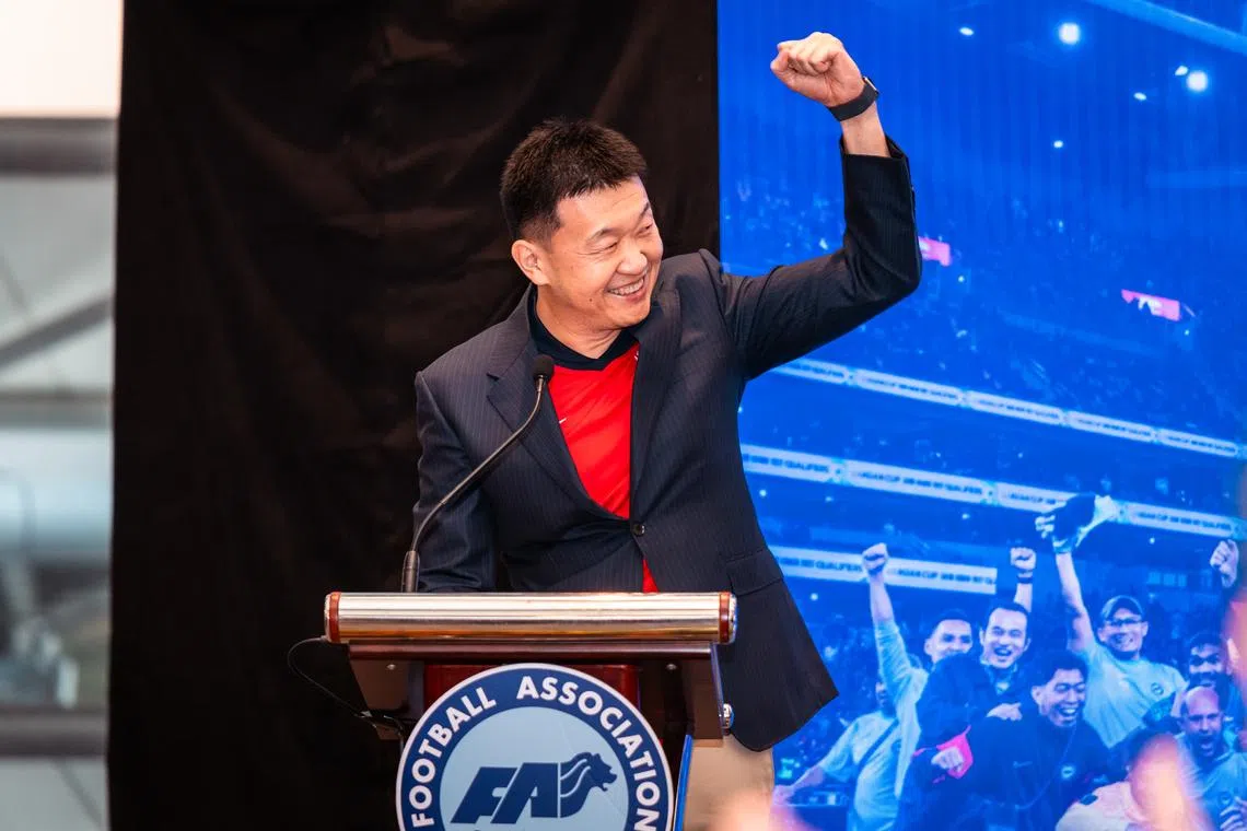 FAS President Forrest Li addressing guests during the FAS Partner Appreciation Ceremony ahead of the Singapore Men’s national team match at the National Stadium. 