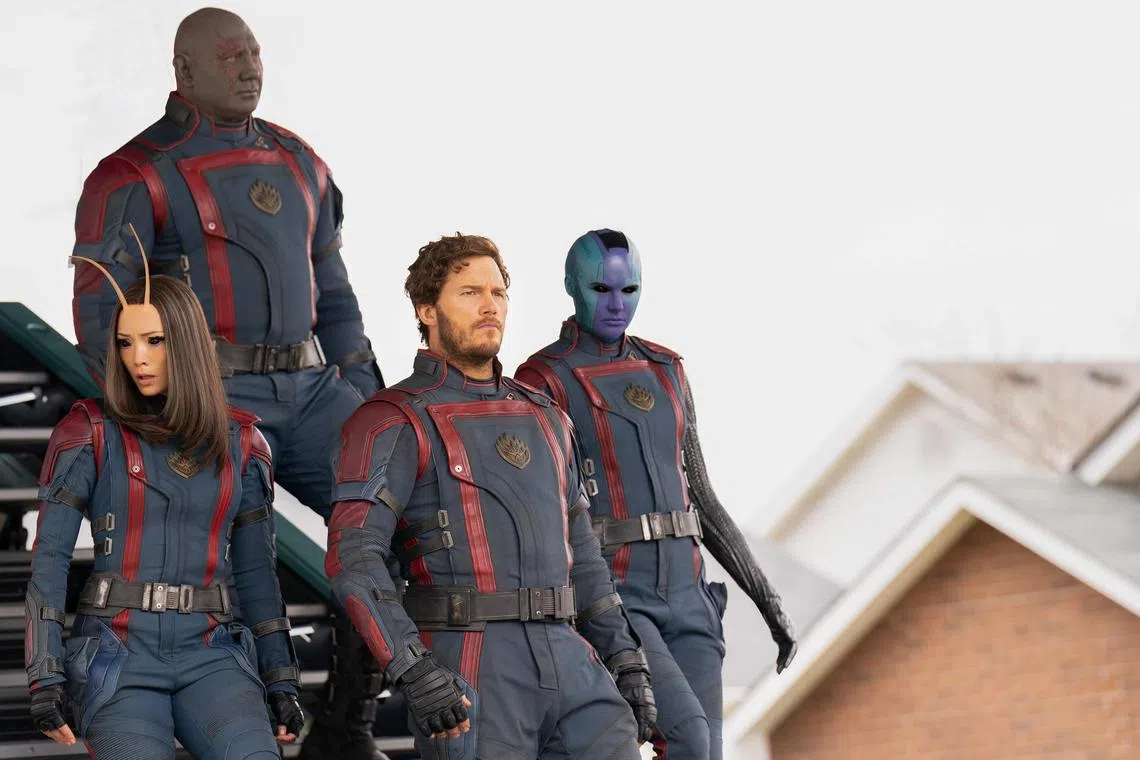 jogotg04 - (L-R): Pom Klementieff as Mantis, Dave Bautista as Drax, Chris Pratt as Peter Quill/Star-Lord, and Karen Gillan as Nebula in Marvel Studios' Guardians of the Galaxy Vol. 3. 

Source: The Walt Disney Company