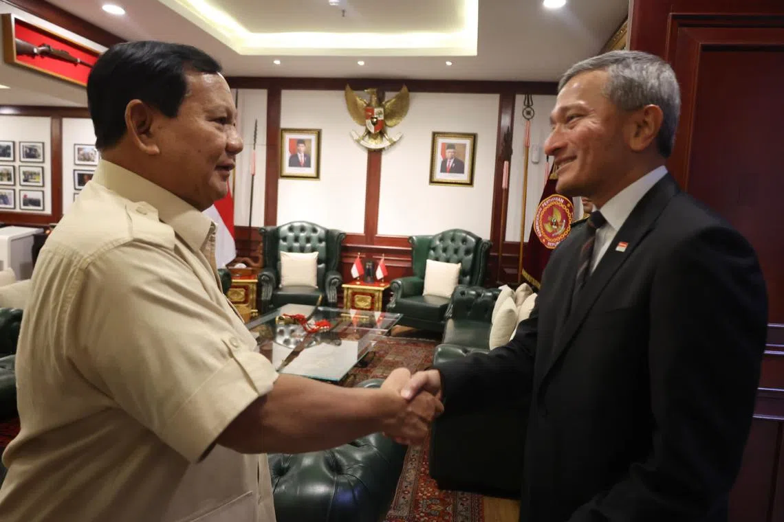 Dr Vivian Balakrishnan visited Mr Prabowo Subianto at Indonesia’s Ministry of Defence offices in central Jakarta.