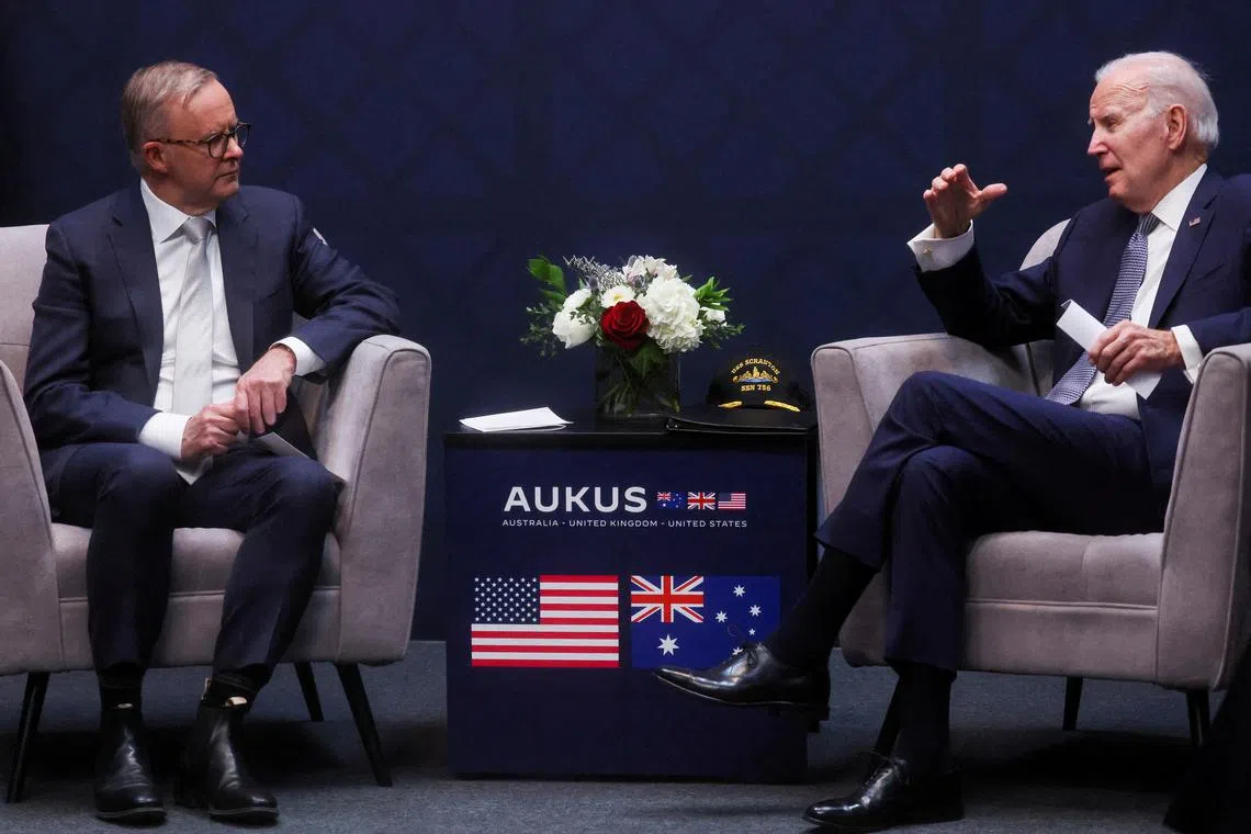 FILE PHOTO: U.S. President Joe Biden participates in a bilateral meeting with Australian Prime Minister Anthony Albanese at Navy Gateway Inns and Suites, in San Diego, California U.S., March 13, 2023. REUTERS/Leah Millis/File Photo