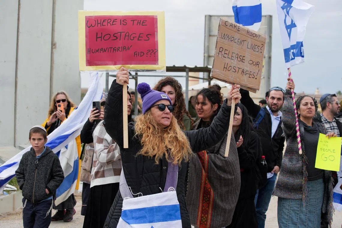Dozens of protesters had been blocking the Kerem Shalom crossing in southern Israel since Jan 24, arguing that no humanitarian assistance should pass through into Gaza until Hamas releases all captives it is holding there.   