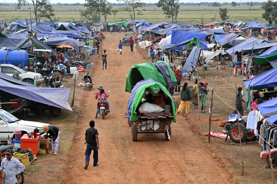 Evacuees at a temporary camp in Cambodia's Oddar Meanchey province on Dec 11.