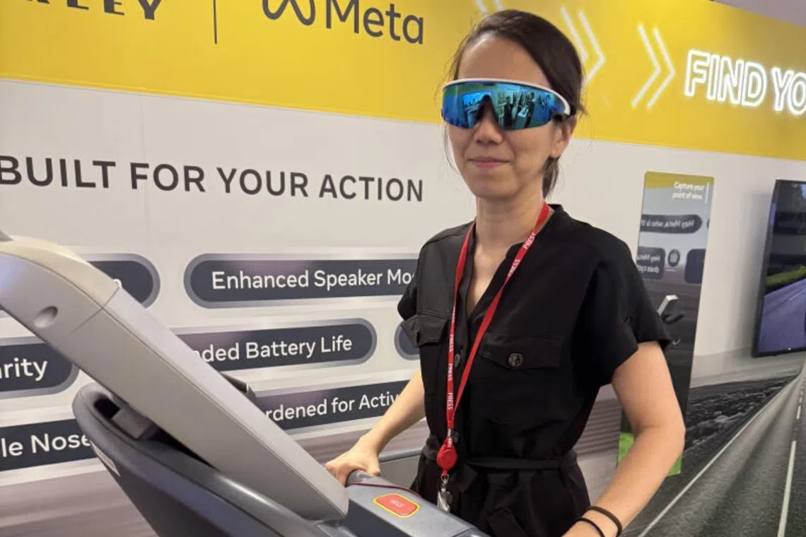 The writer was trying out a pair of Oakley Meta Vanguard at Meta Singapore's office on Nov 13.